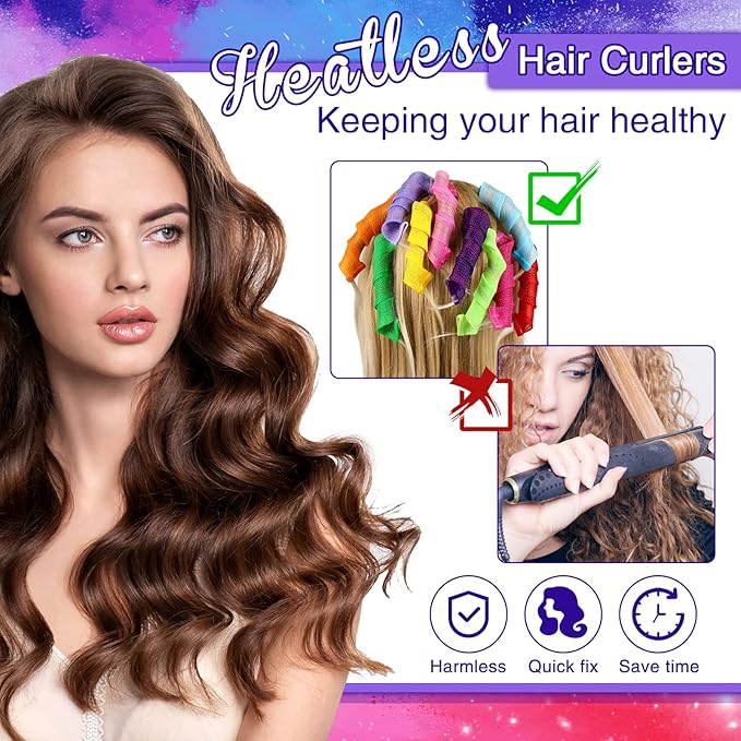 Yilloog 40 Pieces Hair Curlers Kit Heatless Spiral Curlers Tools with 2 Styling Hooks and 1 Storage Bag Multicolor Magic Curls Rollers for Women Long Medium Short Hair Classic Style-Velvo Beauty
