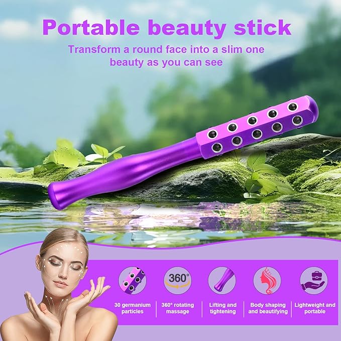 2025 Beauty Roller – Germanium Stone Face Sculpting Tool, Uplift Facial Massaging Beauty Tool, Firming Massage Wand for Skin Tightening, Portable Cooling & Sculpting (Purple)-Velvo Beauty