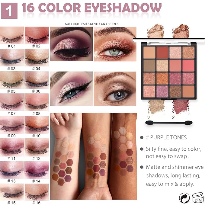 All in One Makeup Kit for Women Full Kit, Basic Cosmetics Kit for Beginner & Professionals, Eye Makeup Set Tween Girl, Make Up Kits for Teenagers, Makeup Gift Set for Girls, Women & Teens(16-Purple)-Velvo Beauty