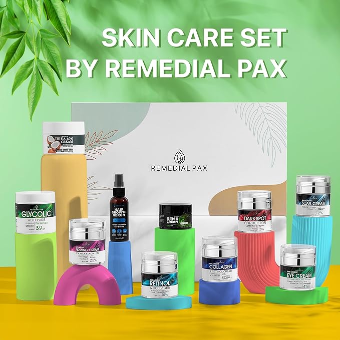 Skincare Gift Set, 10 Anti-Aging Beauty Products for Women & Men, Facial Creams & Moisturizers, Hair Growth Serum, & Hemp Cream, for Hair, Neck, Dark Spots, Scars, Dark Circles, & Dry Skin-Velvo Beauty