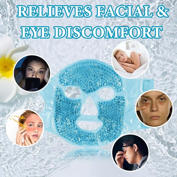 Cold Face Eye Mask Ice Pack for Dark Circles,Puffiness,Face SPA,Headaches,Pressure,Cooling Face Masks for Women Sleeping,Migraines Relief,Skin Care Gel Beads Hot Cold Use Ice Facial Mask-Velvo Beauty