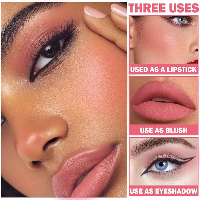 Cream Blush Stick with Brush, Waterproof, Long Lasting, Natural Finish, Rose Red - Compact Stick for All Skin Tones-Velvo Beauty