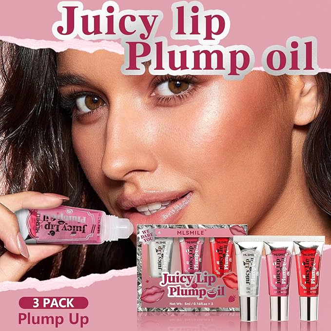 3Pcs Lip Plumper Gloss Set, Roll On Plumping Lip Oil Hydrating Glossy Lipstick Lip Care Serum Enhancer Nourishing Non-sticky High-Shine Lip Glass Mirror Glaze for Fuller Lips Mask Makeup-A-Velvo Beauty