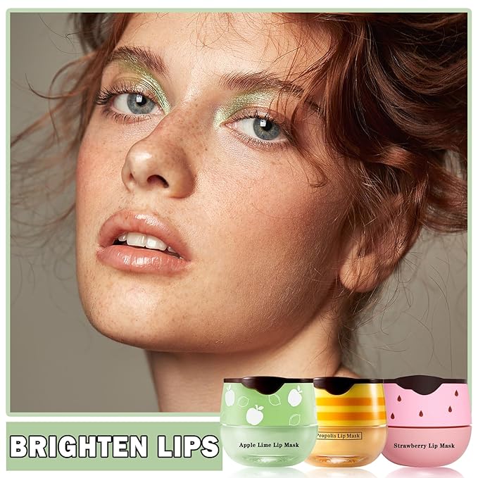 3PCS Bee Lip Balm Honey Pot Honey Strawberry Apple Lip Balm Sleeping Lip Mask Silky Hydrating Bee Lip Balm Lip Mask Overnight Lip Care Products(Honey+Strawberry+Apple Lime)-Velvo Beauty