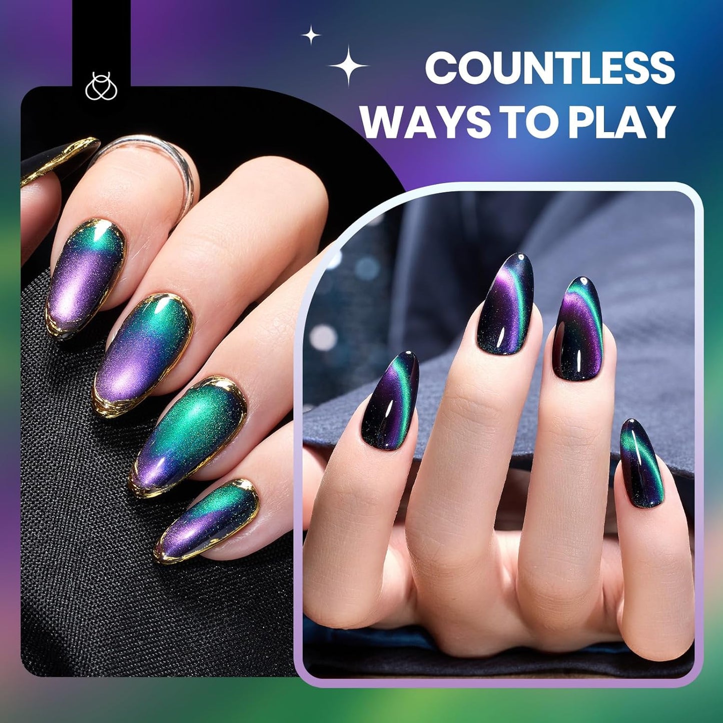 Beetles Cat Eye Gel Nail Polish - 15ML 9D Chameleon Cat Eye Green Purple Double Magic Colors Gel Polish with Magnet Soak Off UV Velvet Gel Galaxy Drift Collection Nail Art Design Gift for Women-Velvo Beauty