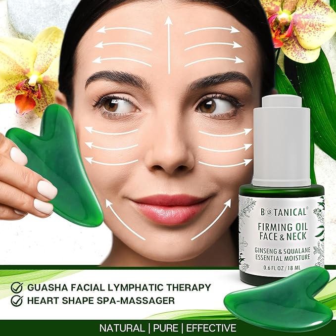 Botanical Face & Neck Firming Oil | Anti-Wrinkle Ginseng & Squalane Serum w/Gua Sha Lift Scraper | Organic, Pure, Natural Skincare (0.6 fl oz | 18 ml)-Velvo Beauty