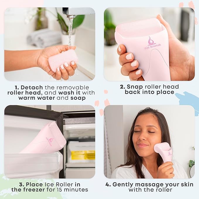 Ice Roller Face Massager 2 in 1 Set- Therapeutic Cooling to Naturally Tone & Tighten | Brighten Complexion and Reduce Wrinkles, Under Eye Puffiness | Facial Cool Ice Rollers for Migraine + Pain Relief-Velvo Beauty