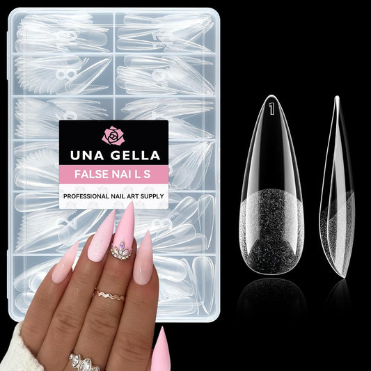 UNA GELLA Long Stiletto Gel Nail Tips: 216pcs Stiletto Almond Fake Nails Pre-Shape Long Almond Press Ons for Full Cover Acrylic French False Nails for Nail Extension Nail Art DIY Salon 12 Sizes-Velvo Beauty
