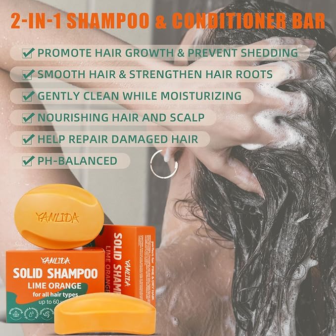 Solid Shampoo Conditioner Bar 2-In-1, Citrus Bar Shampoo for Dry, Itchy, and Oily Scalp, pH Balanced, Vegan Bars for Hair Strengthening Cleansing Moisturize, Cruelty-Free, 3 oz (Pack of 2)-Velvo Beauty