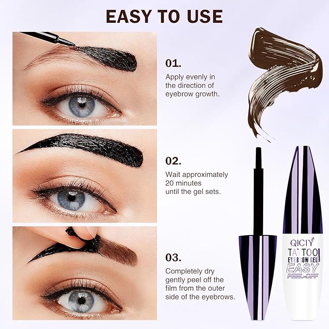 2025 New Tattoo Eyebrow Gel Easy Peel Off for Women, Upgrade Eyebrow Tattoo Peel Off, Transfer-proof Eyebrow Gels Waterproof for All Skin Types (Brown)-Velvo Beauty