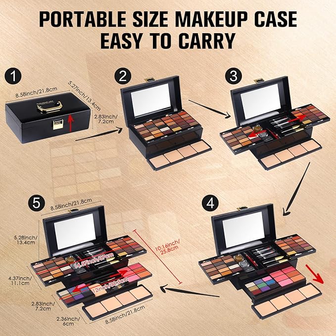 Professional Makeup Kit for Women Girls Full Kit with Mirror 58 Colors All in One Make up Gift Set Included Eyeshadow,Compact Powder,Blusher,Lipstick,Eyebrow Pencil,Gitter Gel,Eyeliner,Mascara (Y)-Velvo Beauty