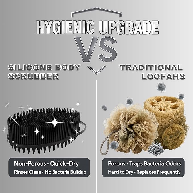 Avilana Silicone Body Scrubber – Gentle Shower Brush & Loofah Alternative- Food Grade & Lab Tested – Fast-Drying, Hygienic, BPA-Free Silicone Body Gentle Exfoliator (Black, Scalp)-Velvo Beauty