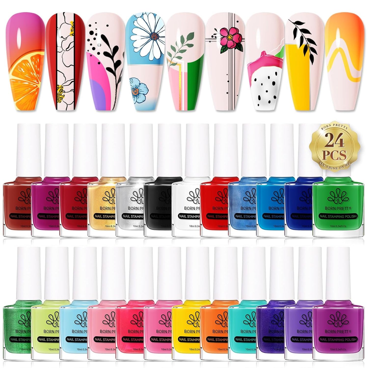 Born Pretty Nail Art Stamping Polish Halloween Nail Polish Set Manicure Print Nails Polish for Stamping Plates 24 Colors Bulk Nail Polish Set Gift Collection-Velvo Beauty