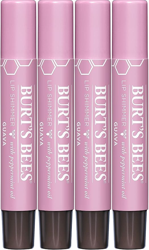 Burt's Bees Shimmer Lip Tint Easter Basket Stuffers, Tinted Lip Balm Stick, Moisturizing for All Day Hydration with Natural Origin Glowy Pigmented Finish & Buildable Color, Guava (4-Pack)-Velvo Beauty