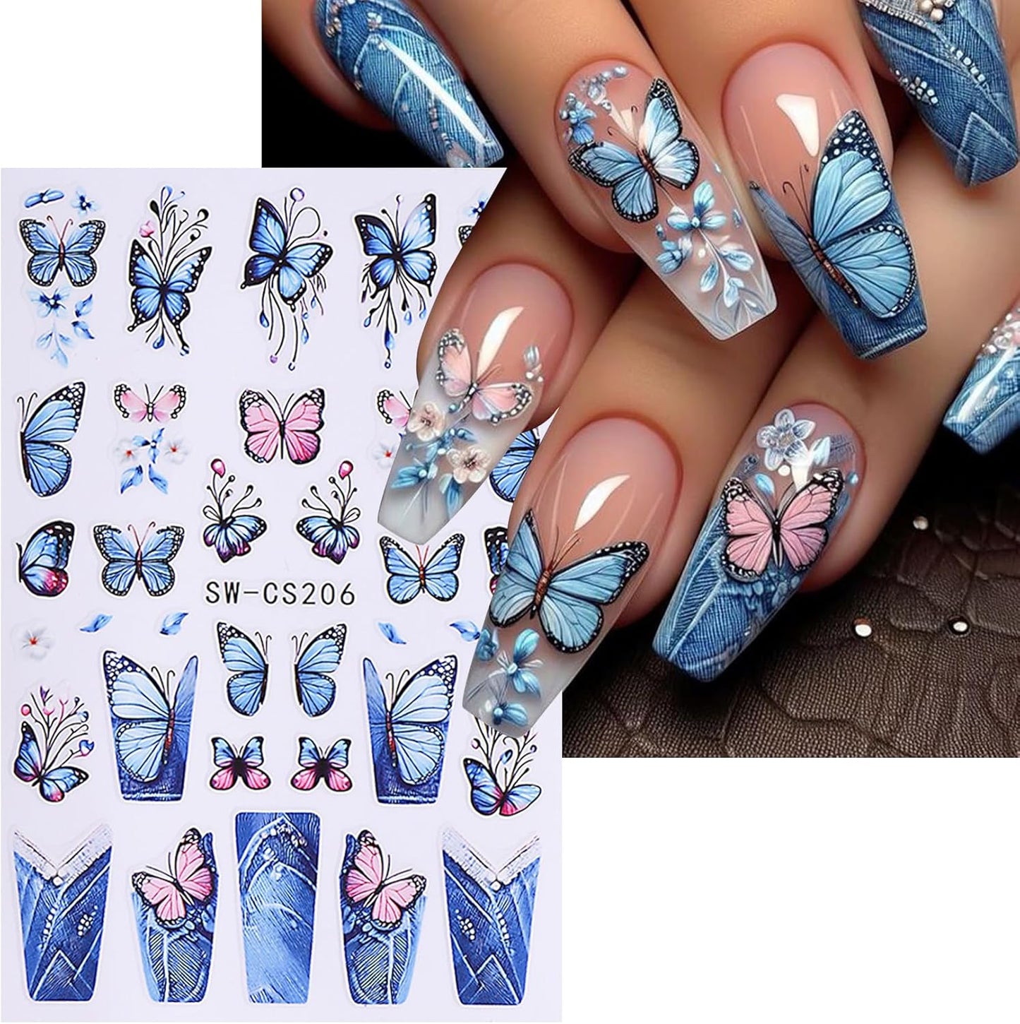 Flower Stickers for Nail Art Decals - 12 Sheets Spring Butterfly Nail Stickers with Tweezers 3D Floral Leaves Plant Nail Art Designs DIY Self Adhesive Daisy Blossom Nail Supplies Decorations-Velvo Beauty