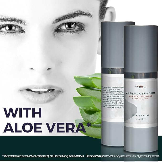 2x Nordic Skincare Serum - 2 Month Supply - Anti Aging Eye Serum - Contains Vitamin C for Dark Circles - Anti Aging Skincare Moisturizing Serum with Aloe Vera & Vitamin E - Improve Wrinkles & Eye Bags-Velvo Beauty