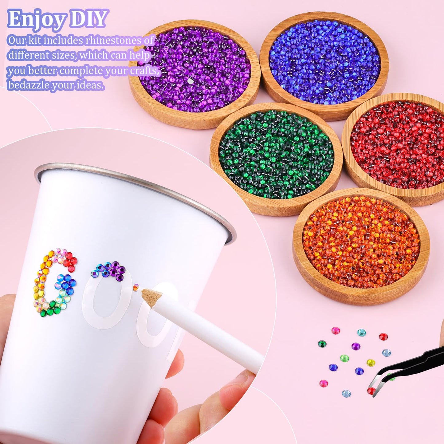 24000Pcs Resin Rhinestones for Crafting with Tweezers, Multicolor 3mm Bedazzling Crystal with 3Pcs 10ml B7000 Jewelry Glue for DIY Crafts Clothing Tumblers Shoes Fabric Nail Art-Velvo Beauty