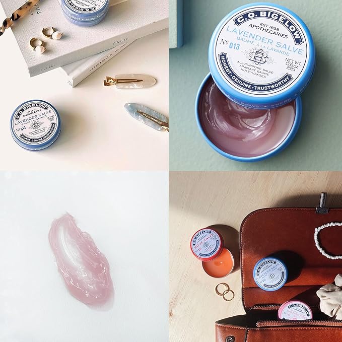 C.O. Bigelow All Purpose Salve Lip Balm Tins, Lavender Salve Pack of 3 for Chapped Lips & Dry Skin - Moisturizing Lip, Cuticle and Skin Salves, 0.8 oz each-Velvo Beauty