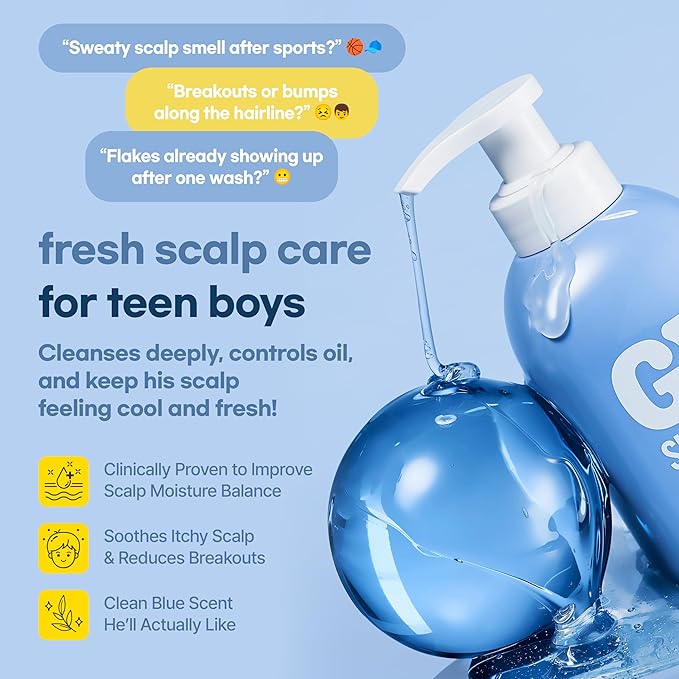 TS GD Shampoo for Boys | Korean Teen Shampoo with Upgraded Probiotics | Anti-Dandruff & Itchy Scalp Relief | Blue Fresh Allergy-Free Fragrance | Sulfate-Free (13.5 fl oz, 400ml)-Velvo Beauty