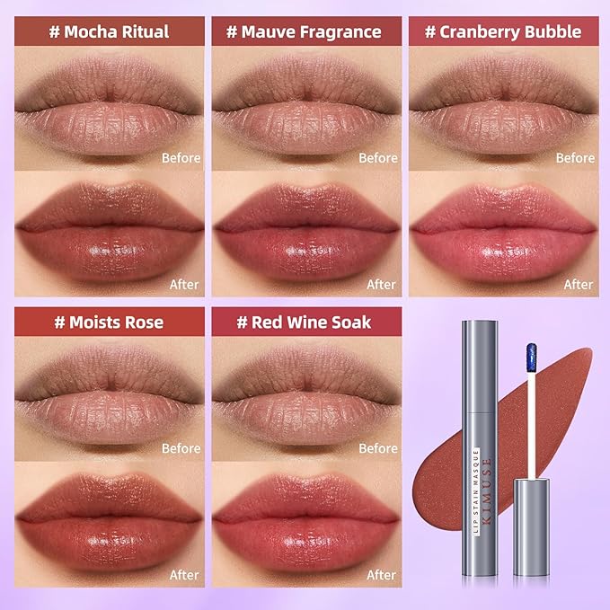 KIMUSE Lip Stain Masque: Peel Off Lip Stain Long Lasting Waterproof 12HR Transfer Proof & Hydrating Tint, Instant Lip Color With Natural Matte Effects, Vegan & Easy To Use-Velvo Beauty