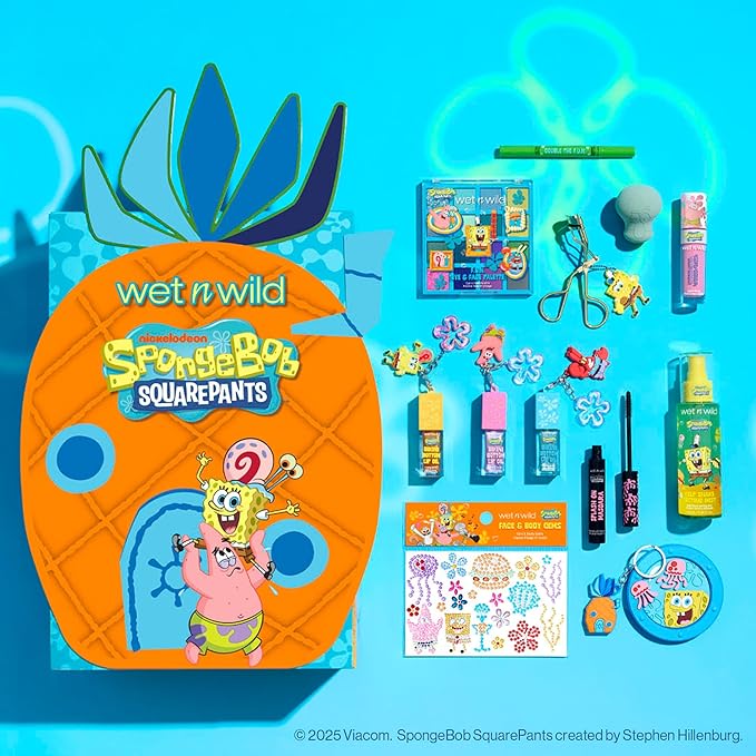 wet n wild SpongeBob SquarePants PR Box - Pineapple House 2-Layer Collector’s Set with Makeup & Tools for Unique F.U.N Looks, Cruelty-Free-Velvo Beauty