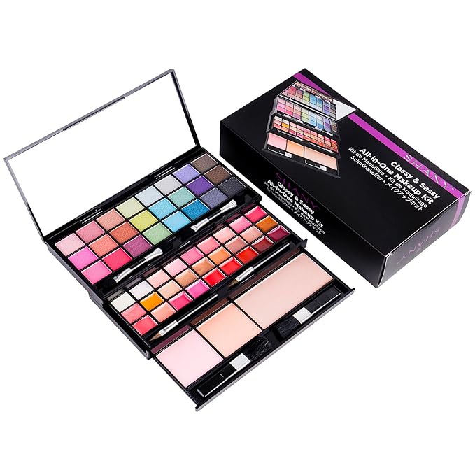 SHANY Classy & Sassy All-in-One Makeup Kit Makeup Set with Cosmetics Mirror, Makeup Applicators, 24 Eye Shadows Colors, 18 Lipstick Lip Glosses, 2 Blushes, and 1 Bronzer - Premium Giftable Packaging-Velvo Beauty