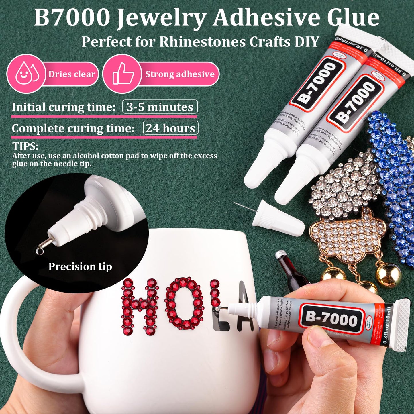 Resin Rhinestones for Crafting with B7000 Jewelry Glue, 1 Box Dark Red Flatback Crystals with 3Pcs 10ml Glue for Bedazzling Crafts DIY Nail Art Makeup，Non Hotfix Gems for Clothing Shoes-Velvo Beauty