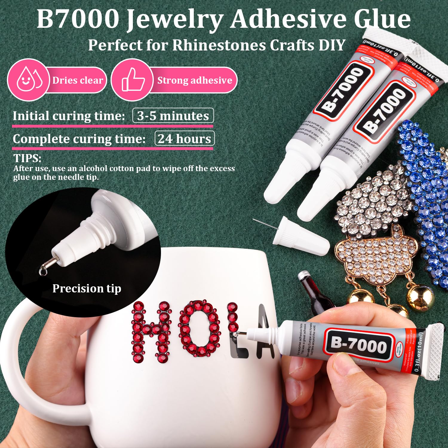 Resin Rhinestones for Crafting with B7000 Jewelry Glue, 1 Box Dark Red Flatback Crystals with 3Pcs 10ml Glue for Bedazzling Crafts DIY Nail Art Makeup，Non Hotfix Gems for Clothing Shoes-Velvo Beauty