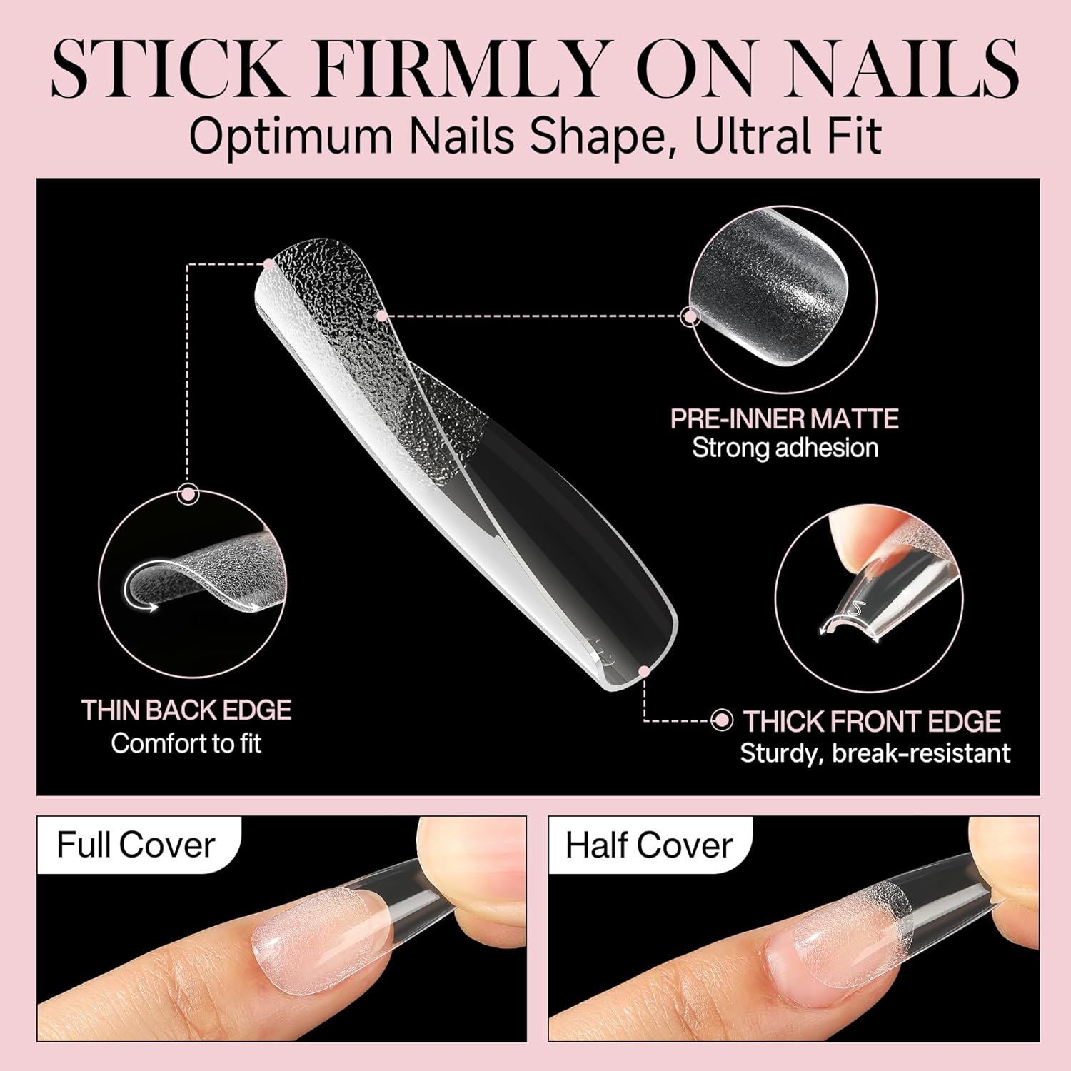 Long Coffin Nails Tips Full Cover Acrylic Nail Tips Pre-buff 240pcs Clear Coffin Fake Press On Nails No C Curve Easily DIY Art Nail Extensions Long-lasting, 12 Sizes Luckyfairy-Velvo Beauty