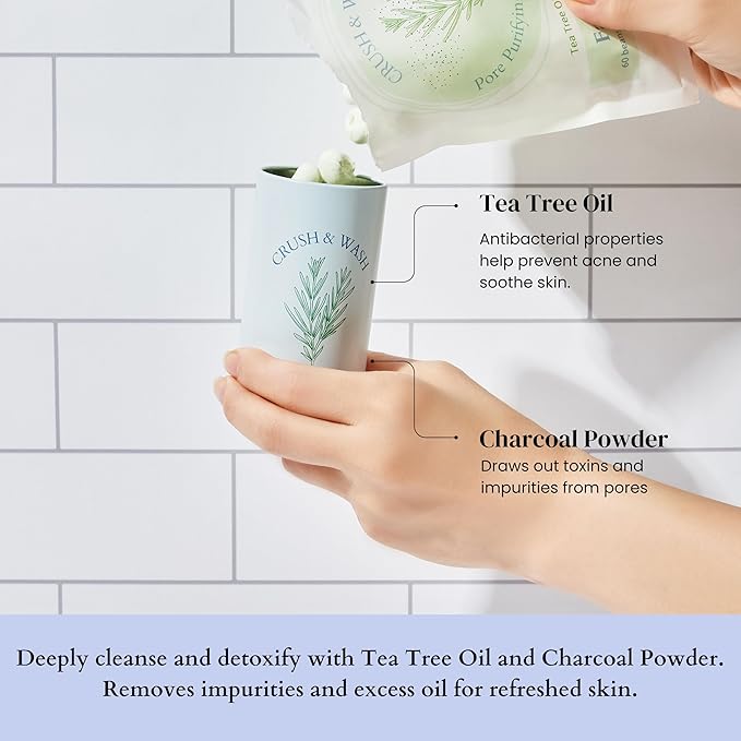 3-in-1 Solid Facial Cleanser, Exfoliator, and Wash-off Mask - Vegan, Cruelty-Free, Plastic-Free, Travel-Friendly, 1 Month Supply (60 Crushable Tablets) in Tin (Purifying Beans in Tin)-Velvo Beauty