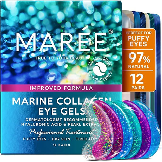 MAREE Eye Gels - Pads Under Eye Patches for Puffy Eyes and Dark Circles with Collagen & Hyaluronic Acid - Anti Wrinkles Under Eye Masks Skincare Treatment for Puffiness & Bags - Parches Para Ojeras-Velvo Beauty