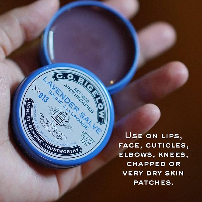 C.O. Bigelow All Purpose Salve Lip Balm Tins, Lavender Salve Pack of 3 for Chapped Lips & Dry Skin - Moisturizing Lip, Cuticle and Skin Salves, 0.8 oz each-Velvo Beauty