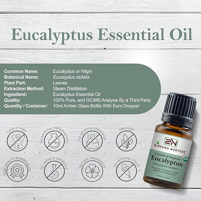 Eucalyptus Essential Oil USDA Certified Organic 100% Pure Premium Therapeutic Grade, Undiluted - Aromatherapy Diffuser for Calm and Relaxation, Skin Care, Hair Care-Velvo Beauty