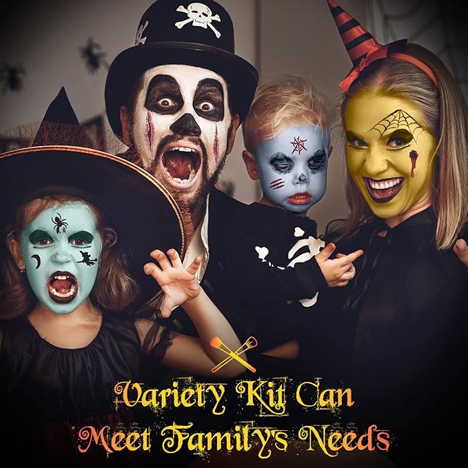Halloween Makeup Kit, White Black Skeleton Face Paint, Clown Witch Makeup Palette, Vampire Zombie Makeup Kids Adult Special Effects: Fake Blood Scar Wax Tattoos Stencils Crayons Set-Velvo Beauty