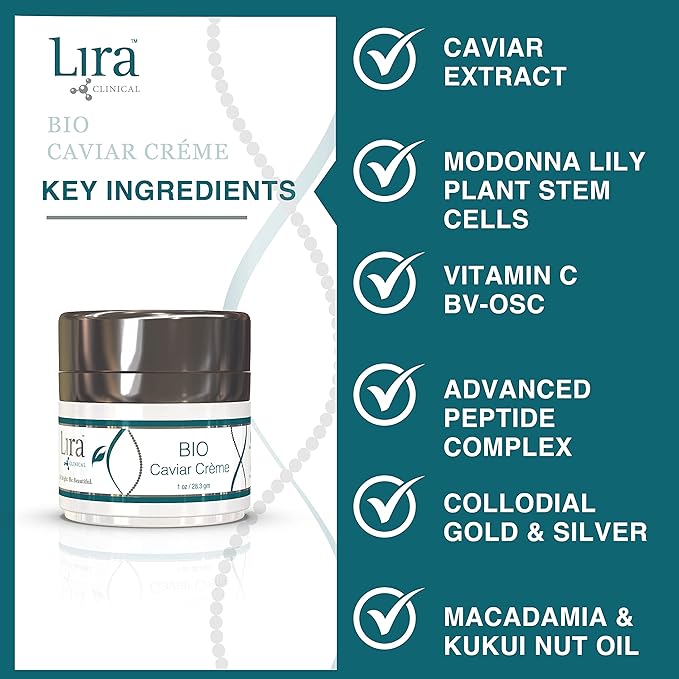 Lira Clinical BIO Caviar Crème - Daily Hydrating Facial Moisturizer with Advanced Peptide Complex and Vitamin C - Night Cream for Dry Skin - Travel Size Nourishing Cream for Skincare Routine - 1 oz-Velvo Beauty