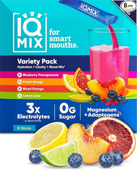 IQMIX Hydration Electrolyte Powder – 4-in-1 Formula for Hydration, Mental Clarity, Mood and Recovery – Sugar-Free Drink Mix, Keto, Magnesium L-Threonate, Lion’s Mane – 8 Count Sampler Pack-Velvo Beauty