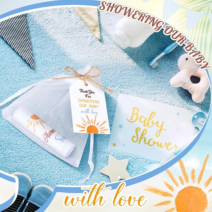 Dunzy 50 Pack Here Comes the Son Baby Shower Party Gifts Lip Balms Favors Bulk for Guests Boys Girls Gender Reveal Favors Baby Shower Game Prizes Souvenirs Goodie Bags Stuffers Thank You Gifts-Velvo Beauty