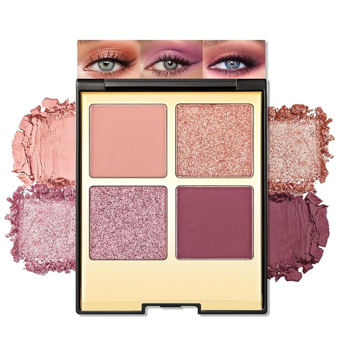 Erinde 4 Colors Eyeshadow Palette Eye Shadow Makeup, Matte Shimmer Metallic Purple Mauve Nude Neutral Eyeshadow, Long Wearing, Velvety Pigmented Blendable, Quad Eye Shadow Palette, 03-Velvo Beauty