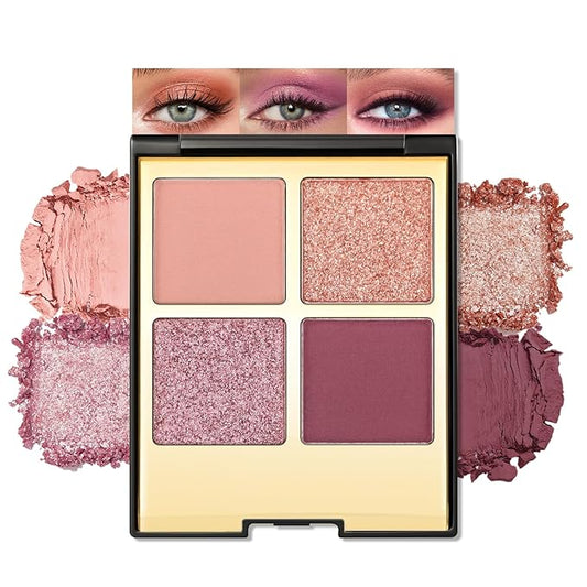 Erinde 4 Colors Eyeshadow Palette Eye Shadow Makeup, Matte Shimmer Metallic Purple Mauve Nude Neutral Eyeshadow, Long Wearing, Velvety Pigmented Blendable, Quad Eye Shadow Palette, 03-Velvo Beauty