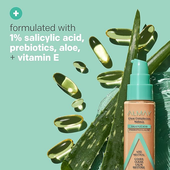 Almay Clear Complexion Acne Foundation Makeup with Salicylic Acid - Lightweight, Medium Coverage, Hypoallergenic, -Fragrance Free, for Sensitive Skin , 700 True Beige, 1 fl oz.-Velvo Beauty