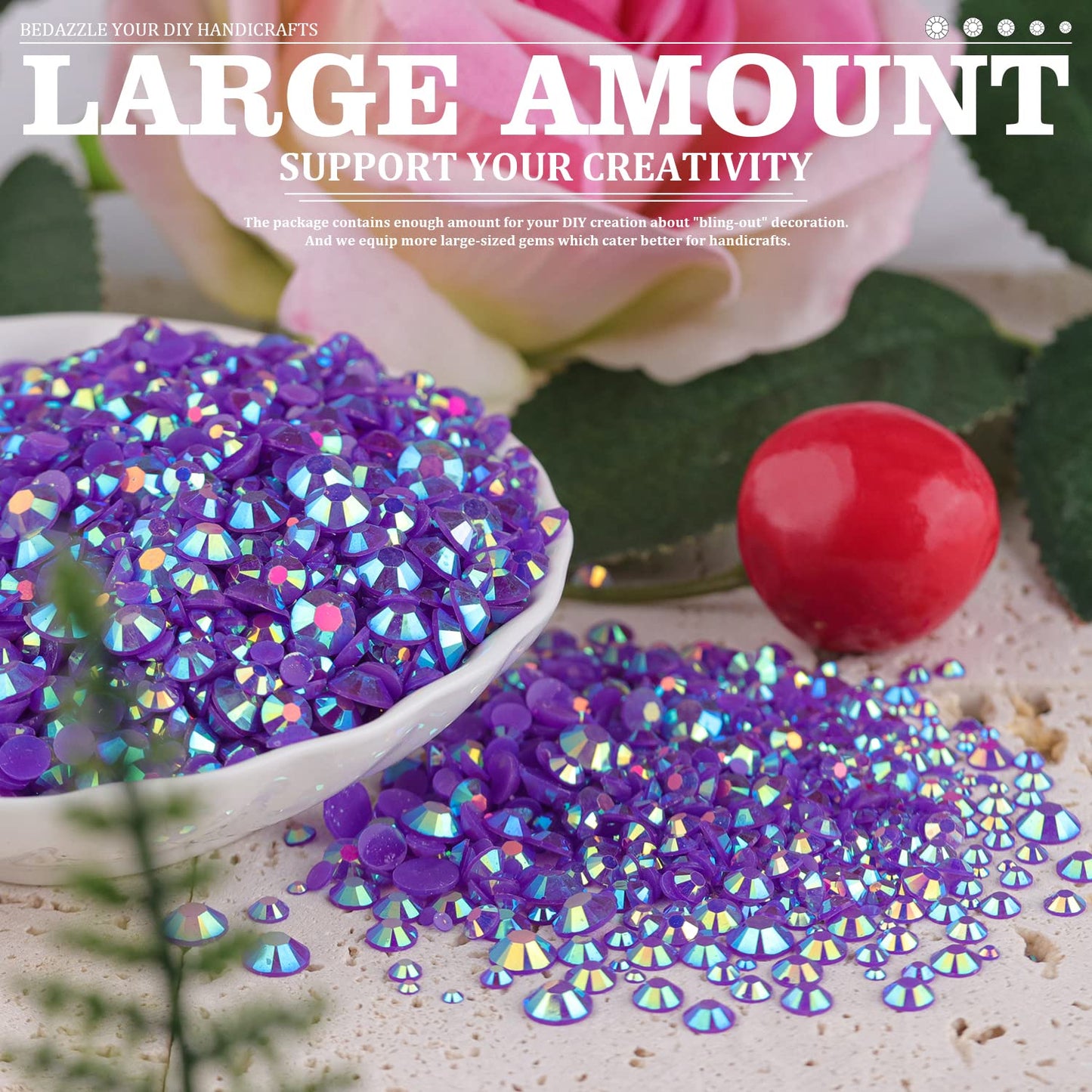 7000PCS Resin Rhinestones with Tweezers for Crafting, 2/3/4/5/6mm Flatback Jelly Rhinestones, 4 Box Dark Purple AB Non Hotfix Crystal Gems for DIY Crafts Mugs Tumblers Clothes Makeup Nail-Velvo Beauty