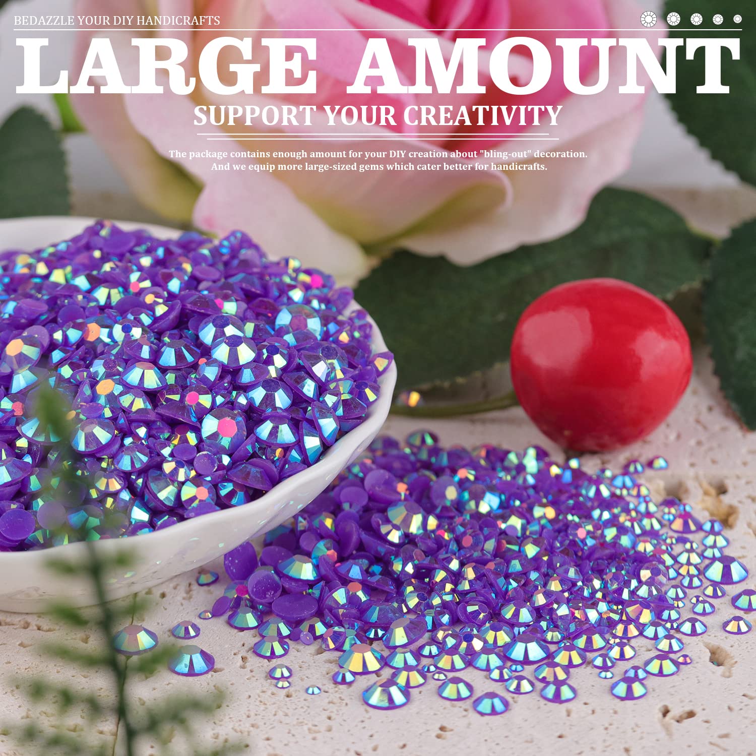 7000PCS Resin Rhinestones with Tweezers for Crafting, 2/3/4/5/6mm Flatback Jelly Rhinestones, 4 Box Dark Purple AB Non Hotfix Crystal Gems for DIY Crafts Mugs Tumblers Clothes Makeup Nail-Velvo Beauty