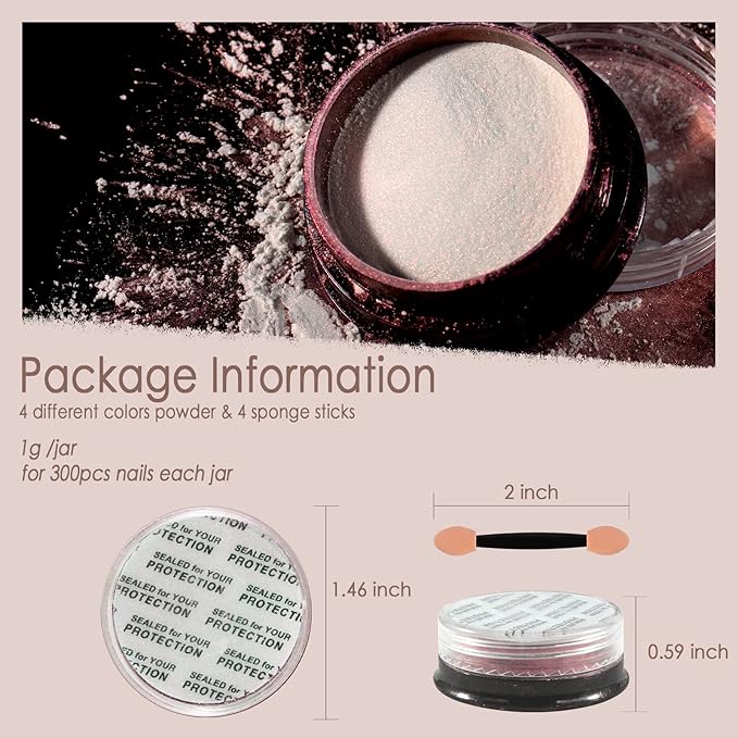 Allstarry Chrome Nail Powder 4 Colors Iridescent Aurora Powder Metallic Mirror Effect Pigment Pearlescent Purple Mermaid Unicorn Glitter for Nail Art Manicure Decoration Home DIY Salon-Velvo Beauty