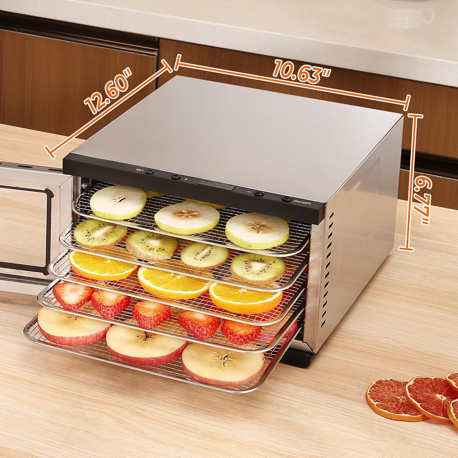 Food Dehydrator Machine - 5 Stainless Steel Trays, Digital Adjustable Timer, 400W, 176°F, Temperature Control, Mini Dryer for Jerky, Herb, Meat, Beef, Fruit and Dog Treats, Model 2015YJ, Silver-Velvo Beauty