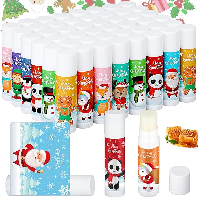 50 Pcs Cute Christmas Lip Balms Gifts Bulk Christmas Stocking Stuffers Holiday Treat Gifts Goodie Christmas Party Supplies for Girls Kids Women Men-Velvo Beauty