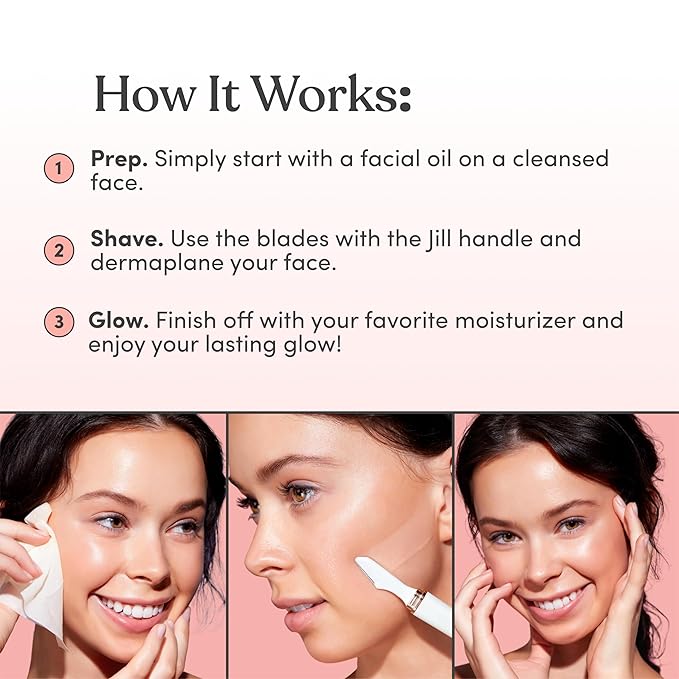 Jill Dermaplane Razor Trial Kit | Facial Hair Removal Dermaplaning Kit Includes 1 Shave Wand, 2 Dermaplane Razors & Cleaning Cloth | Pre-Shave Magic Spray & Wipes Not Included-Velvo Beauty