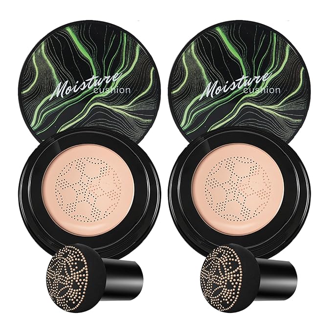 2PCS Mushroom Head Air Cushion CC Cream Foundation,Moisturizing Mushroom Head Foundation BB Cream Makeup Foundation Matte Concealer Full Coverage Long-lasting Oil Control (Natural)-Velvo Beauty