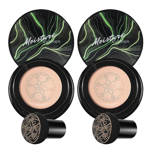 2PCS Mushroom Head Air Cushion CC Cream Foundation,Moisturizing Mushroom Head Foundation BB Cream Makeup Foundation Matte Concealer Full Coverage Long-lasting Oil Control (Natural)-Velvo Beauty
