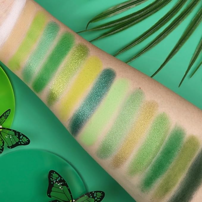 UCANBE Green Eyeshadow Makeup Palette, 15 Colors Bright Dark Green Shimmer Matte Metallic Glitter Eye Shadow, Forest Emerald Lime Pallet Kit for Cosplay Parties Christmas Halloween SFX-Velvo Beauty