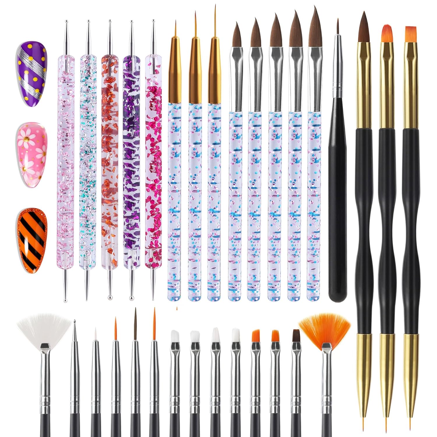 Artdone 31pcs Nail Art Brushes, Nail Art Tool Set, Dotting Tools, Dust Brush,Striping Brushes for Long Lines, Drawing Pen For Gel Polish Design supply-Velvo Beauty